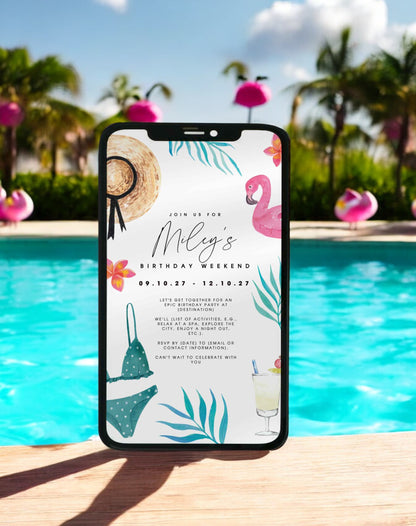 Miley Beach & Pool Party Birthday Itinerary & Invitation - Ivy and Gold Wedding Stationery