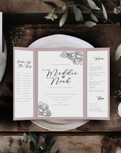 Maddie Floral Gatefold Invitation - Ivy and Gold Wedding Stationery
