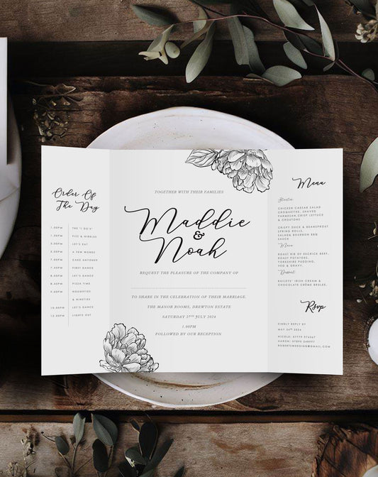 Maddie Floral Gatefold Invitation - Ivy and Gold Wedding Stationery