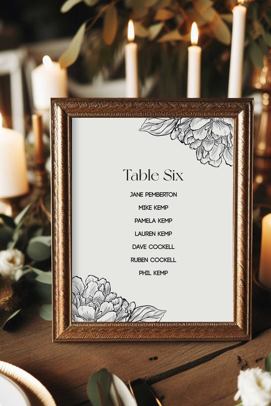 Maddie | Flower Seating Plan Card - Ivy and Gold Wedding Stationery