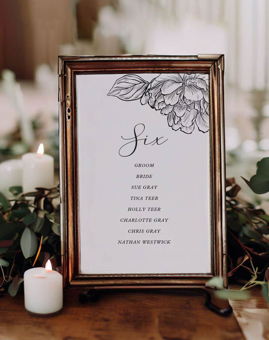 Maddie Peony Table Number - Ivy and Gold Wedding Stationery