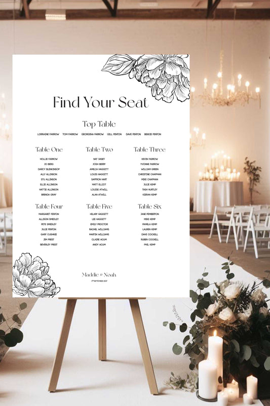 Maddie | Floral Seating Plan - Ivy and Gold Wedding Stationery