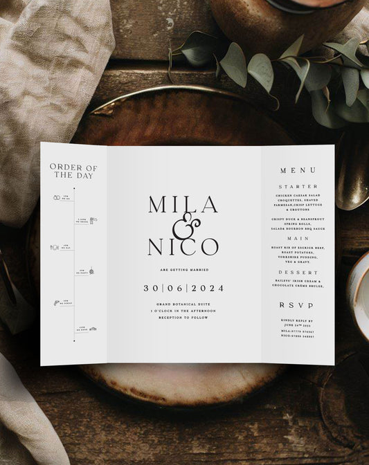 Mila Monochrome Gatefold Invitation - Ivy and Gold Wedding Stationery
