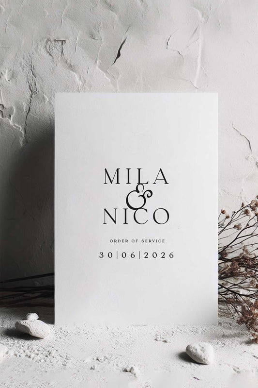Mila | Monochrome Order Of Service - Ivy and Gold Wedding Stationery