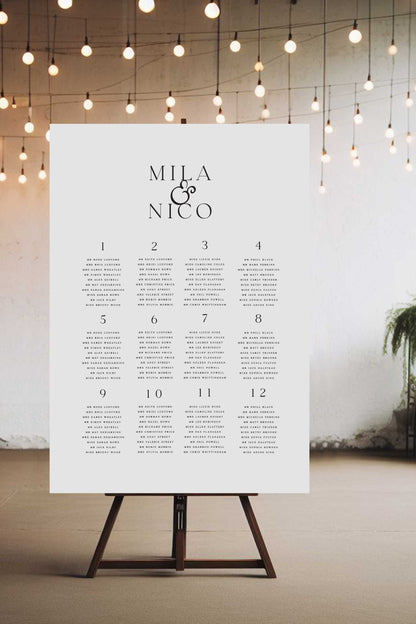 Mila | Monochrome Seating Plan - Ivy and Gold Wedding Stationery