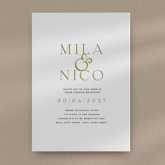 Mila Monochrome Evening Invitation - Ivy and Gold Wedding Stationery