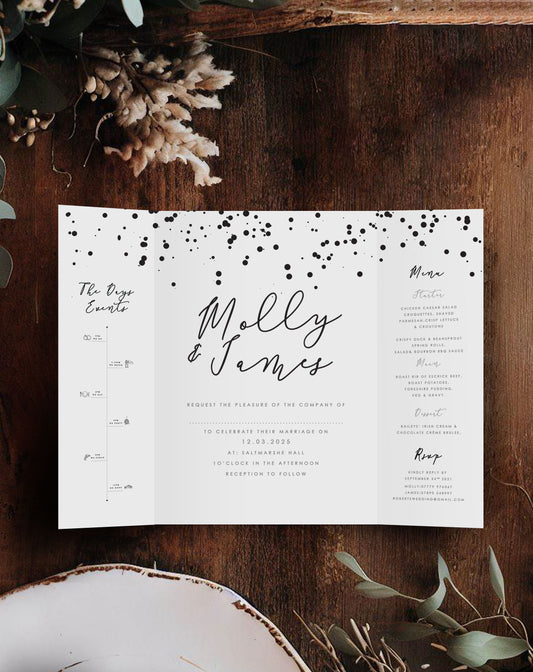 Molly Confetti Gatefold Invitation - Ivy and Gold Wedding Stationery