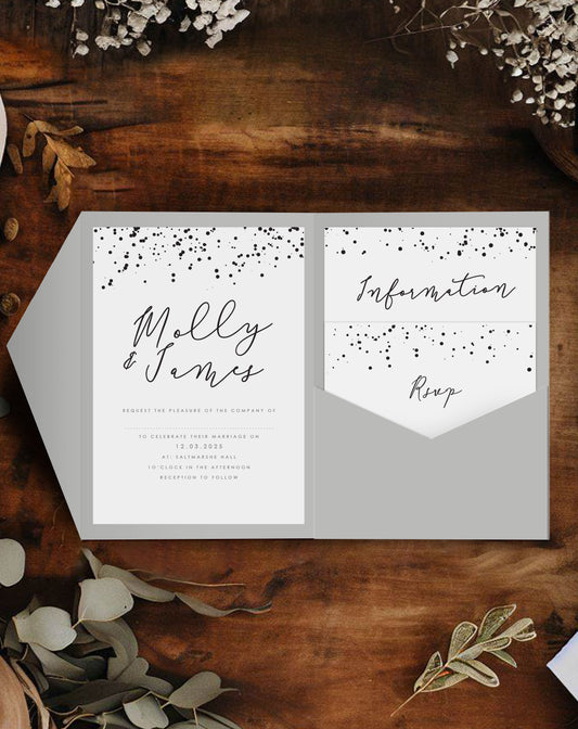Molly Confetti Pocketfold Invitation - Ivy and Gold Wedding Stationery