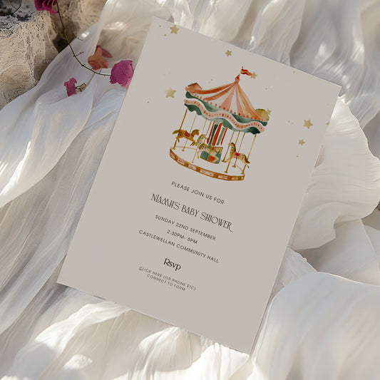 Carousel Baby Shower Invitation & Digital Template Bundle