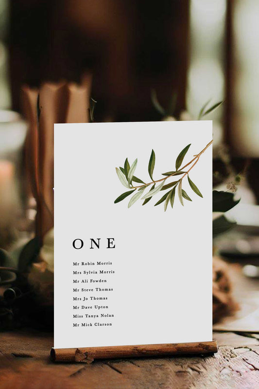 Niamh | Olive Seating Plan Card - Ivy and Gold Wedding Stationery
