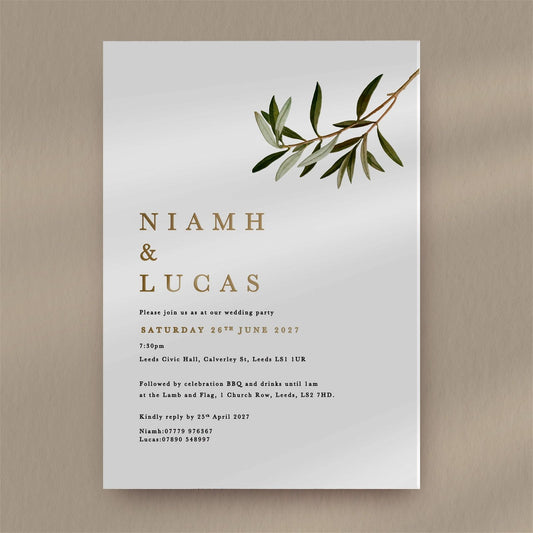 Niamh Evening Invitation - Ivy and Gold Wedding Stationery