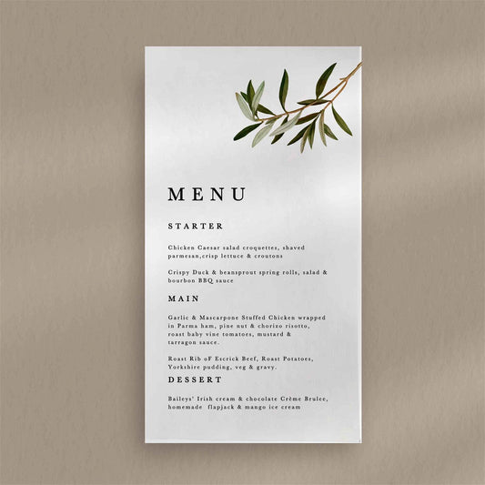 Niamh Menu - Ivy and Gold Wedding Stationery