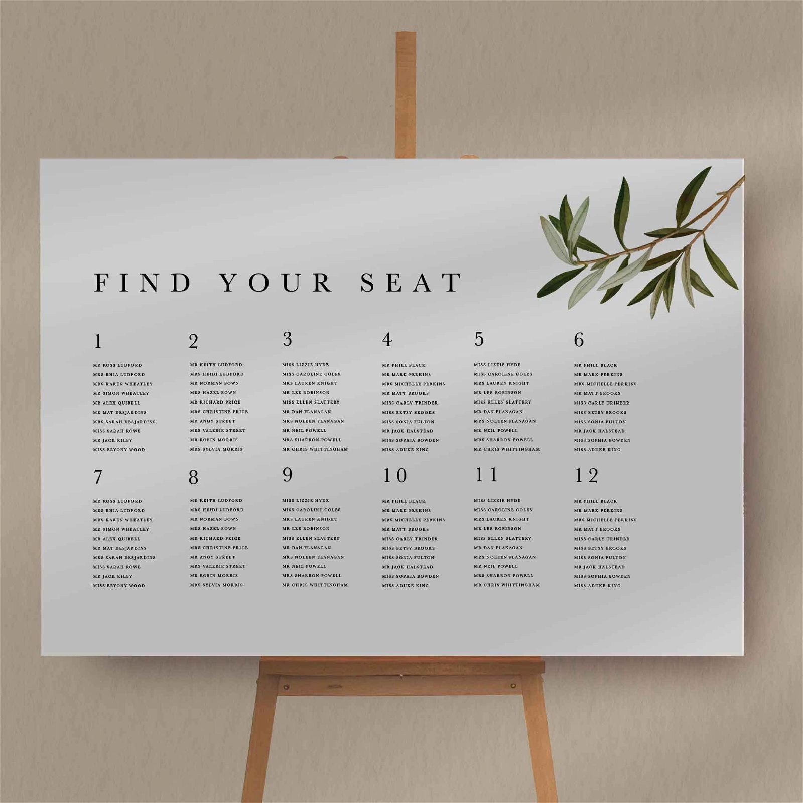 Niamh | Olive Seating Plan - Ivy and Gold Wedding Stationery