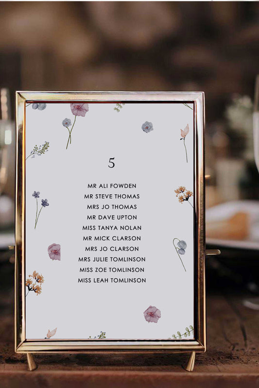 Noa | Pressed Flower Seating Plan Card - Ivy and Gold Wedding Stationery