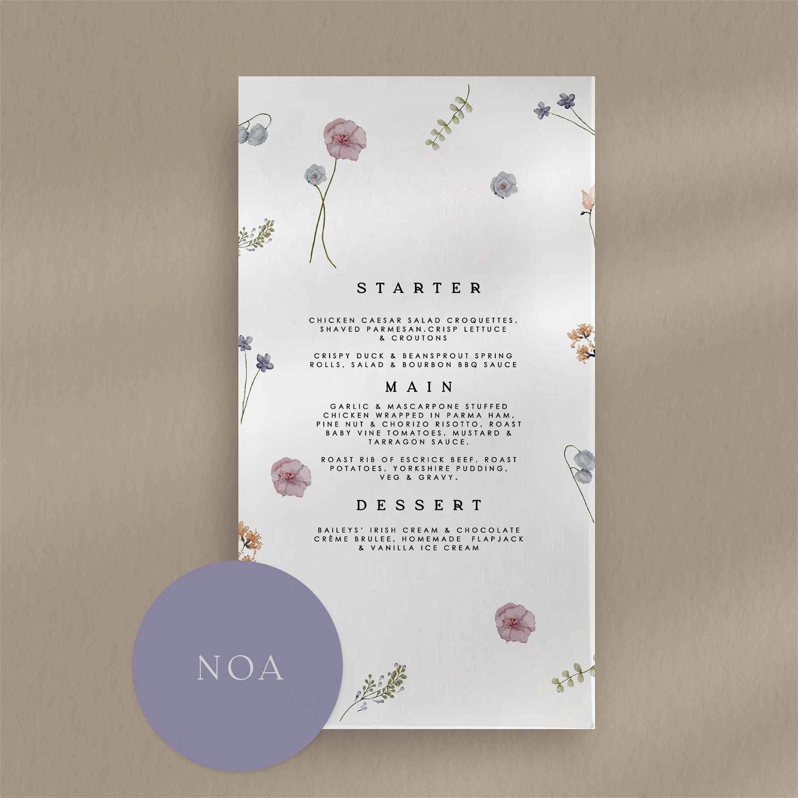 Noa Menu - Ivy and Gold Wedding Stationery