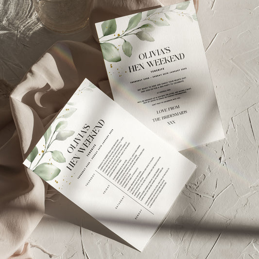 Olivia Foliage Hen Party Itinerary Digital Template
