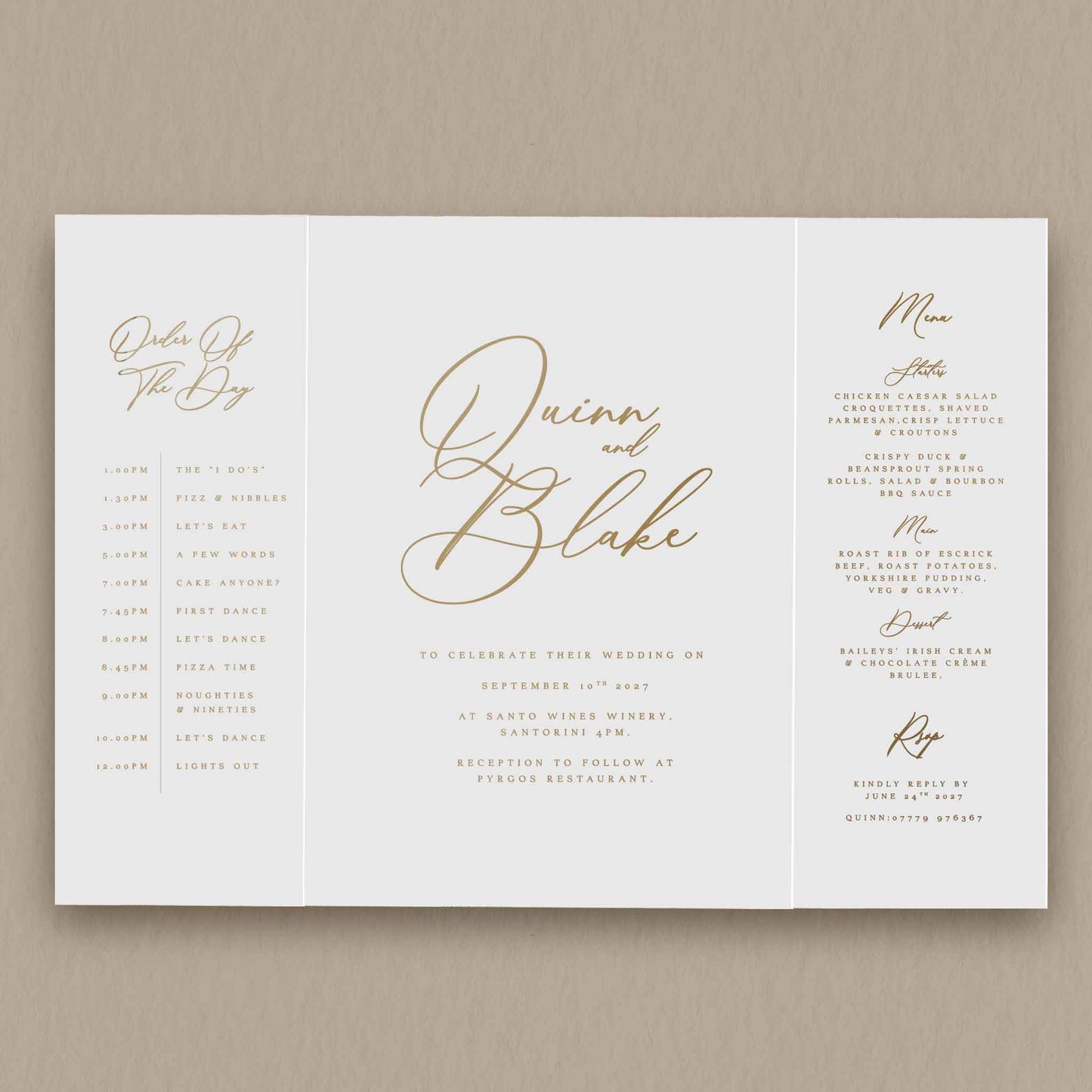 Quinn Traditional Gatefold Invitation  Ivy and Gold Wedding Stationery   