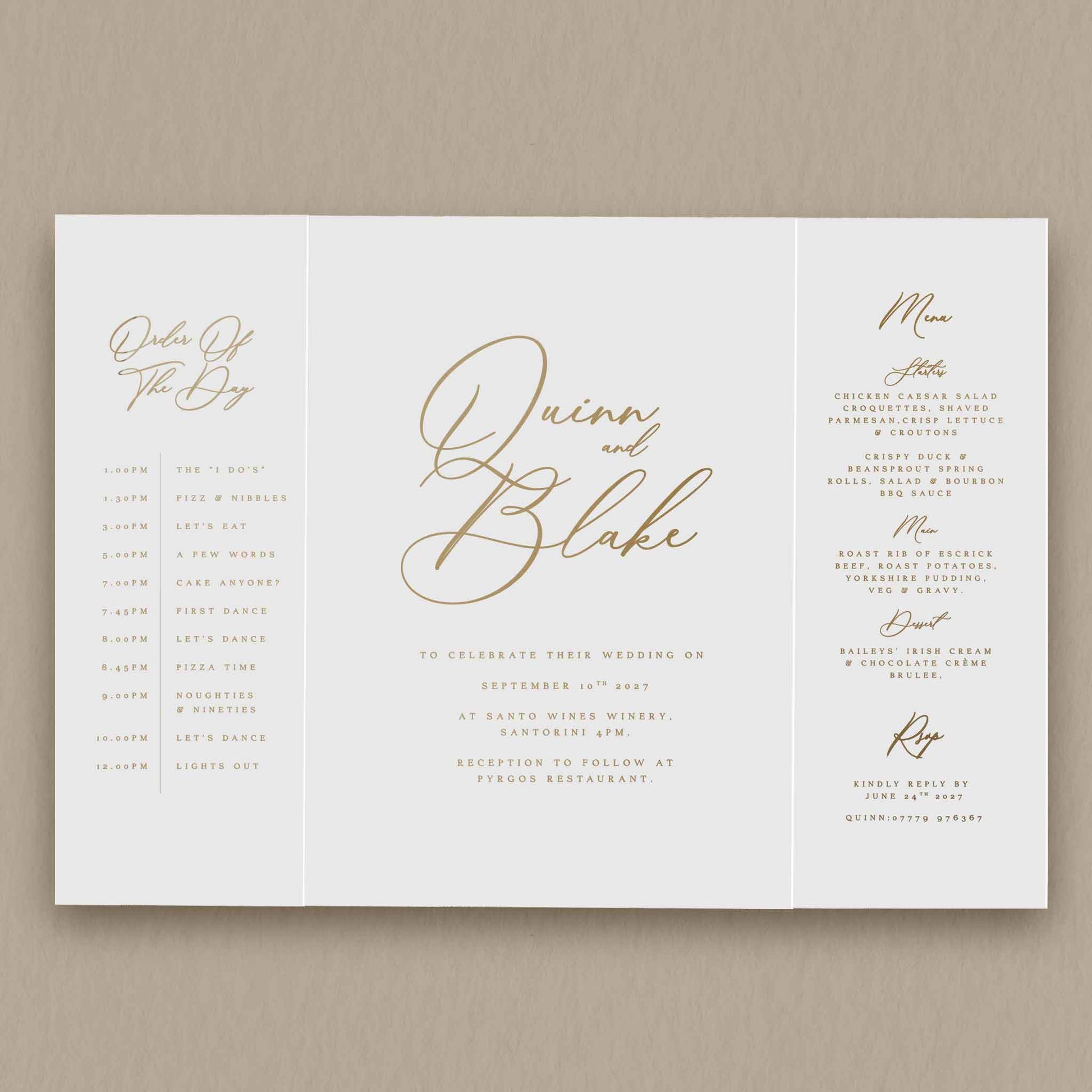 Quinn Traditional Gatefold Invitation  Ivy and Gold Wedding Stationery   