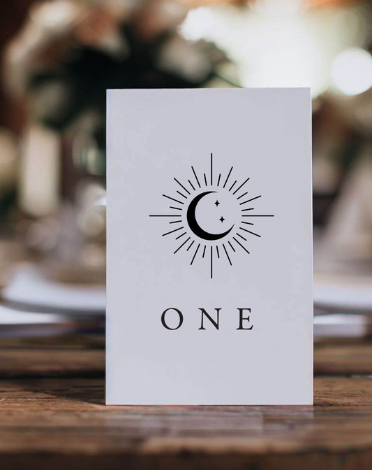 Raine Moon Table Number - Ivy and Gold Wedding Stationery