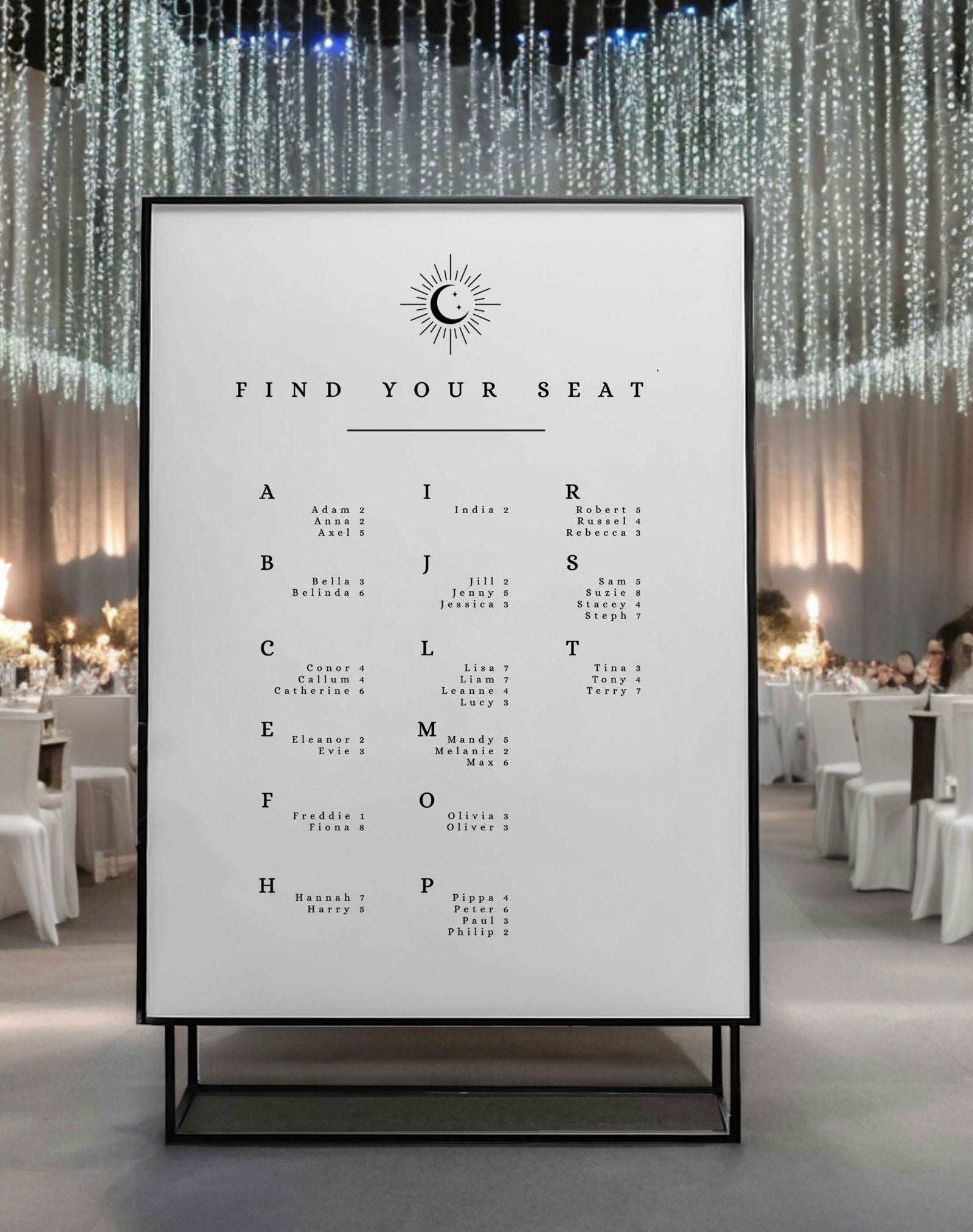 Raine | Moon Seating Plan - Ivy and Gold Wedding Stationery