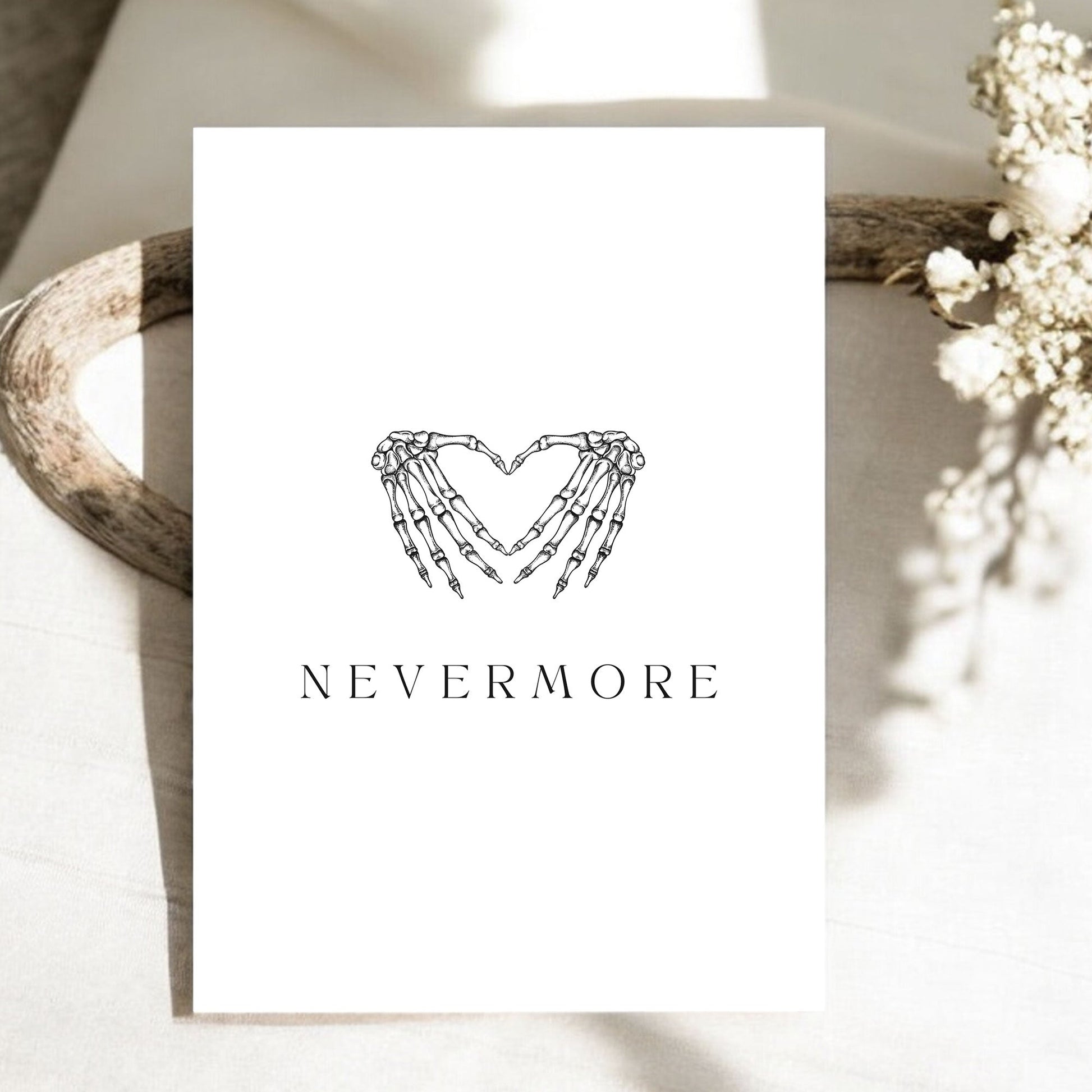 Raven Skeleton Hands Heart Wedding Table Number Cards 5x7" Digital Template Ivy and Gold Wedding Stationery