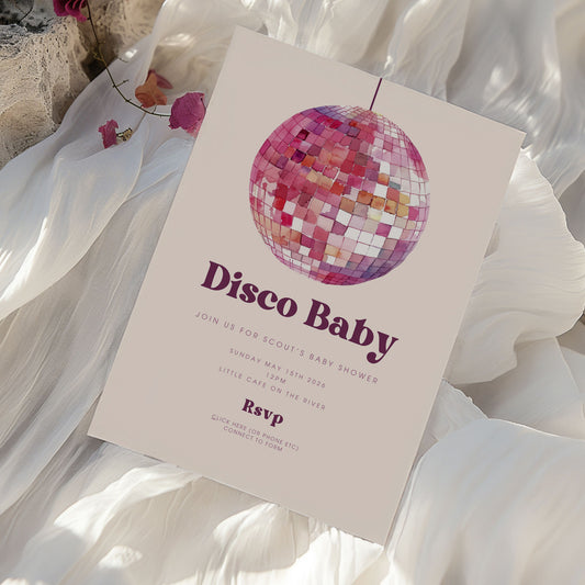 Disco Baby Shower Invitation & Digital Template Bundle