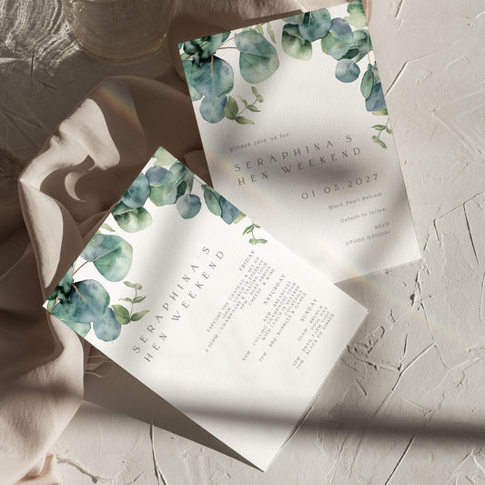 Seraphina Eucalyptus Hen Itinerary & Invitation