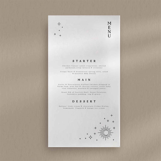 Sienna Menu - Ivy and Gold Wedding Stationery