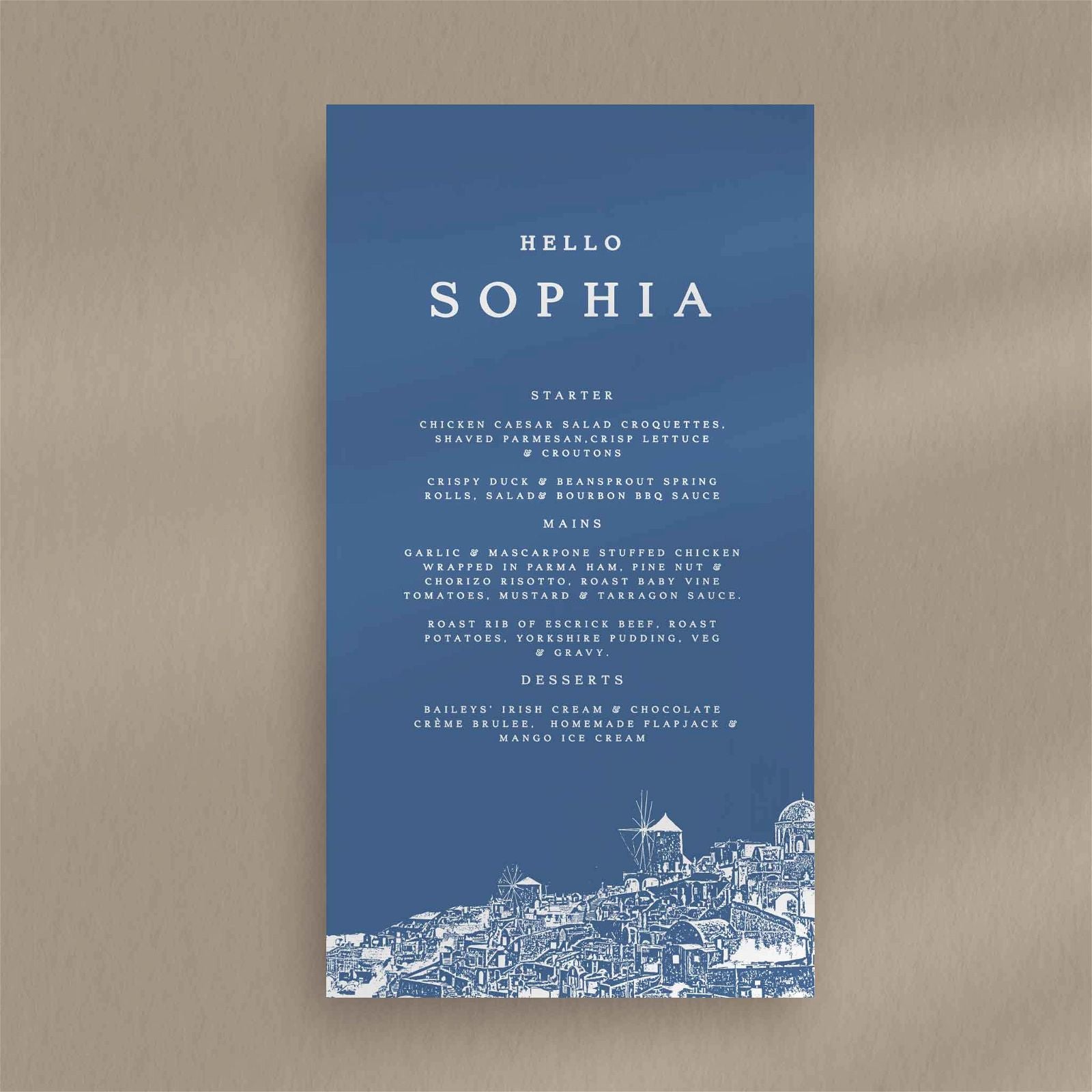 Sophia Menu - Ivy and Gold Wedding Stationery