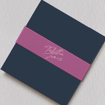 Blue And Pink Folded Wedding Invitation With A Belly Band