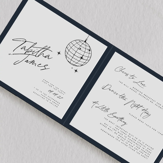 Folded Wedding Invitation With Disco Ball Design