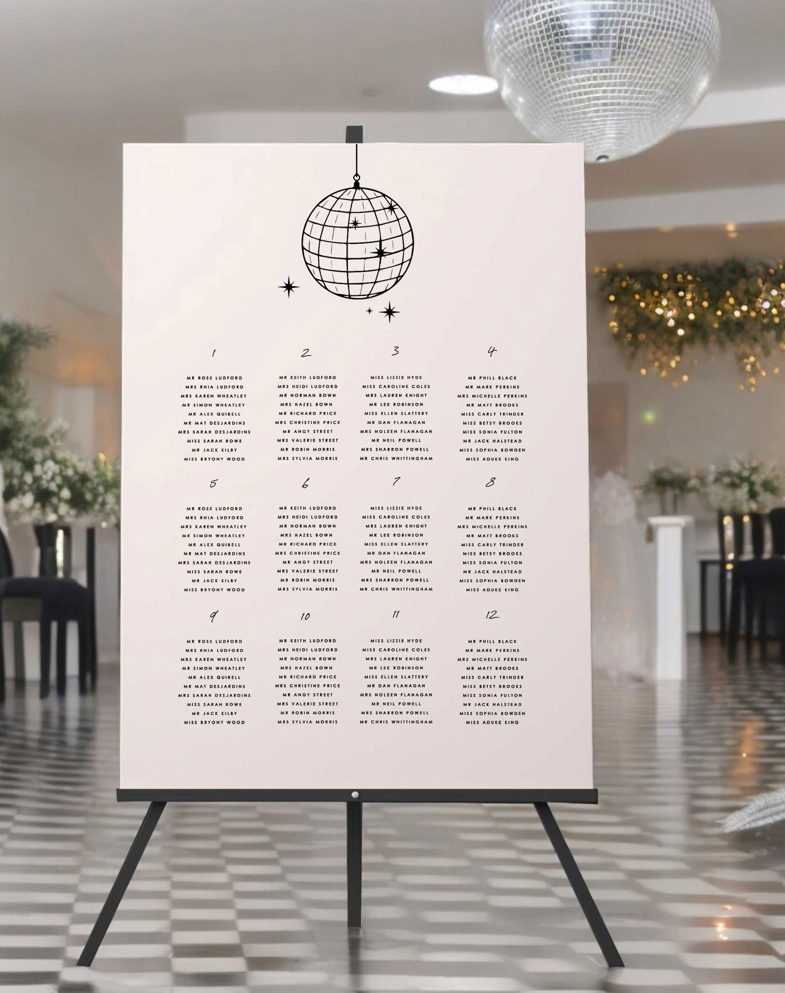 Tabitha | Disco Seating Plan - Ivy and Gold Wedding Stationery