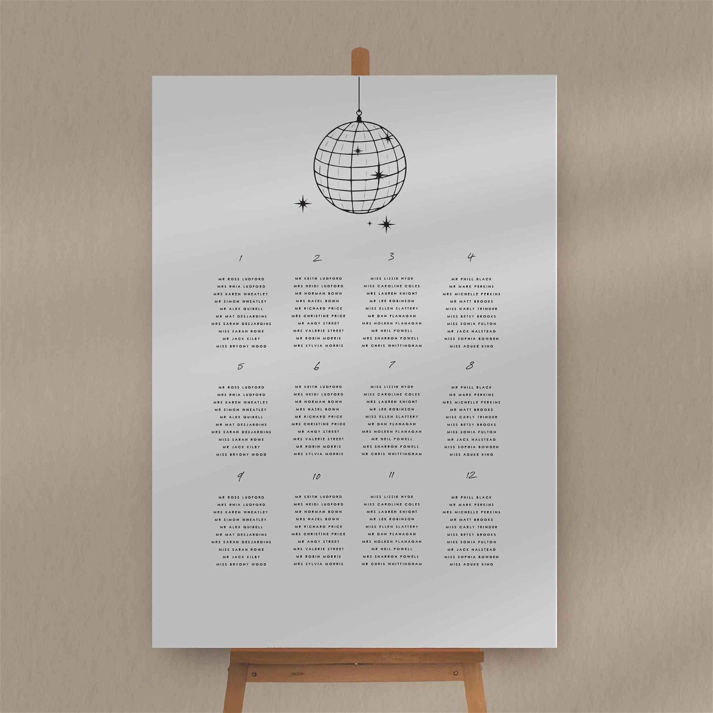 Tabitha | Disco Seating Plan - Ivy and Gold Wedding Stationery