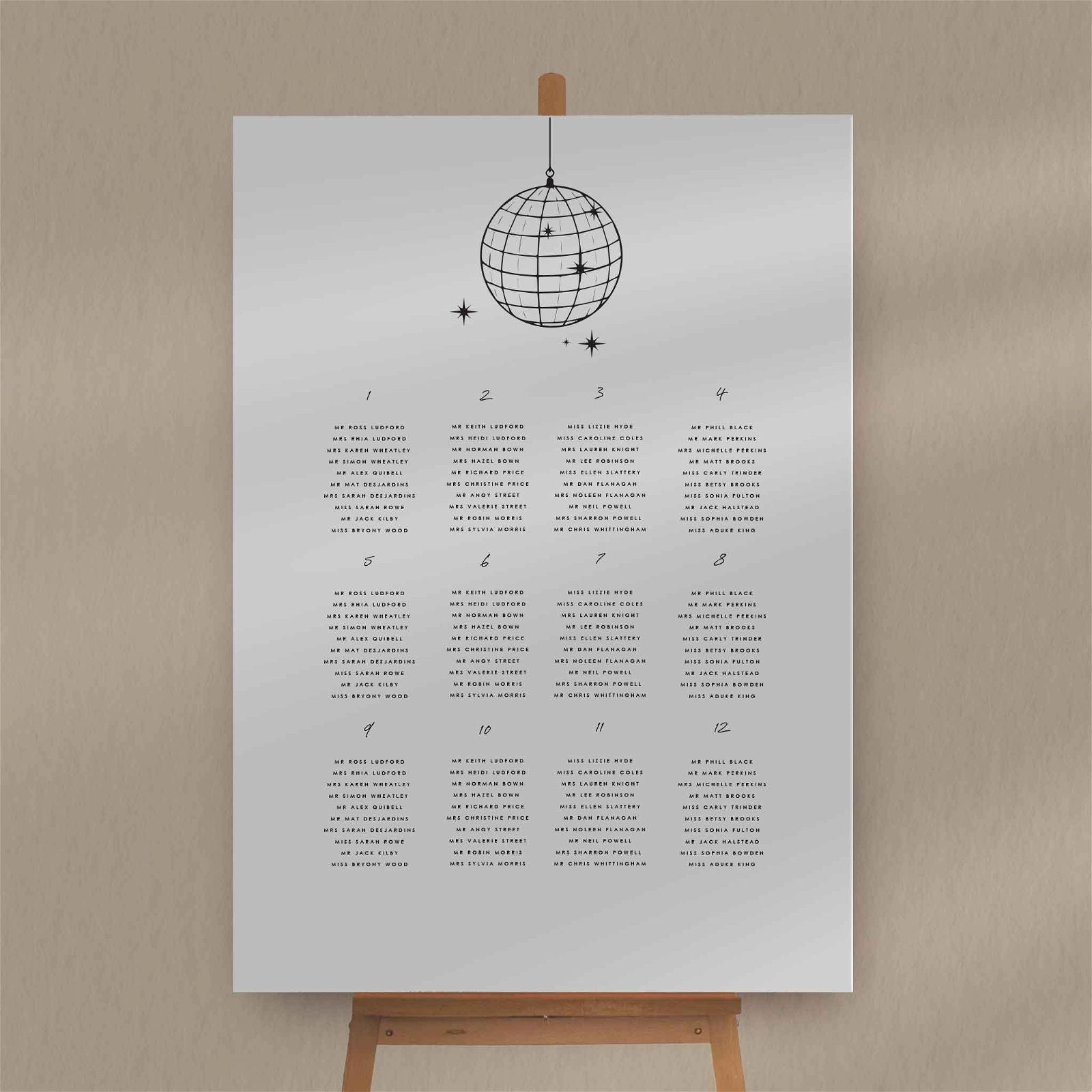Tabitha | Disco Seating Plan - Ivy and Gold Wedding Stationery