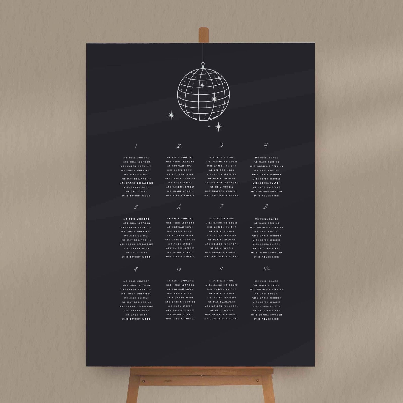 Tabitha | Disco Seating Plan - Ivy and Gold Wedding Stationery