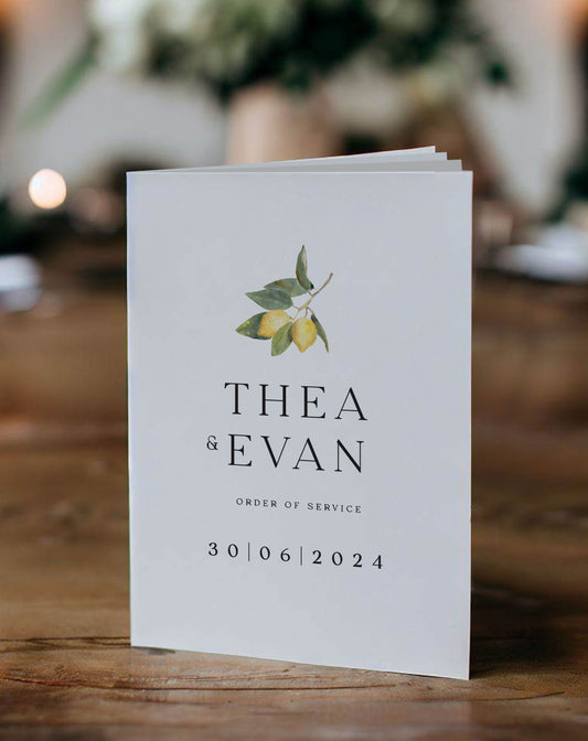 Thea | Sicilian Lemon Order Of Service - Ivy and Gold Wedding Stationery
