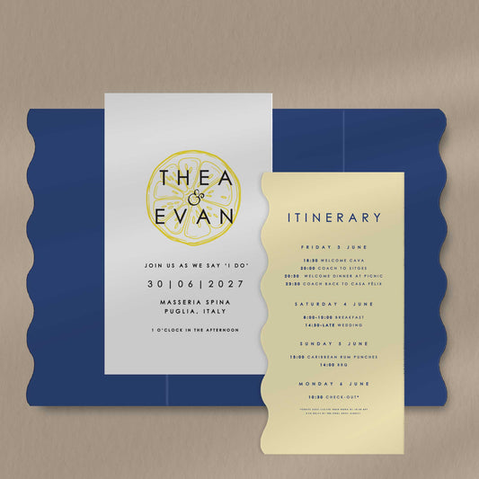 Thea Scallop Envelope Invite  Ivy and Gold Wedding Stationery   
