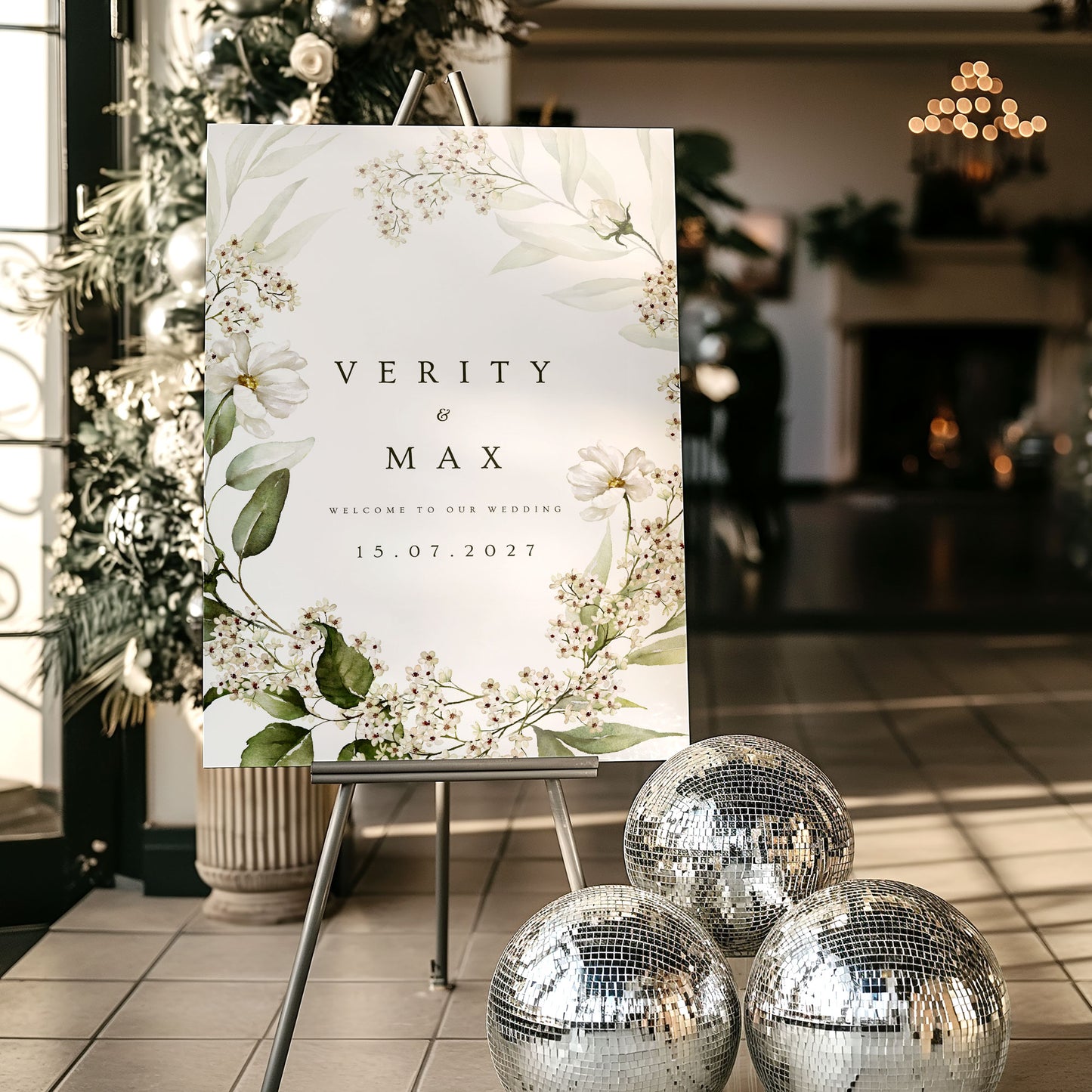 Verity Floral A1 Wedding Welcome Sign - Elegant Bloom