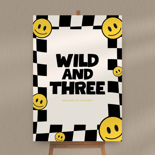 Wild & Three Birthday Sign
