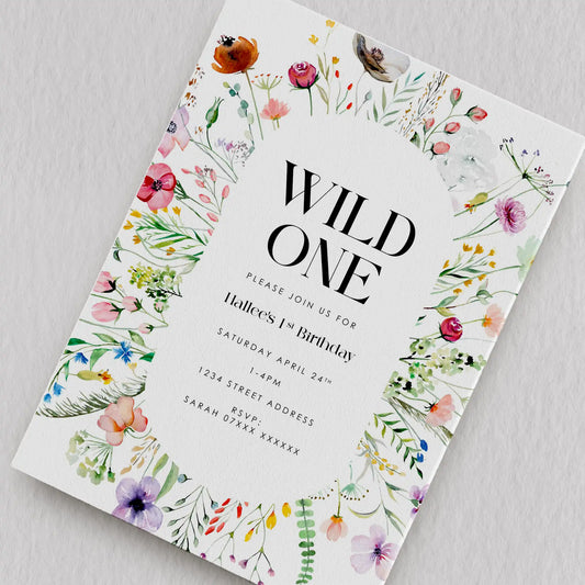 Wild One Birthday Invitation With Wildflower Border