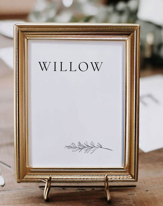 Willow Botanical Table Number - Ivy and Gold Wedding Stationery