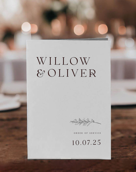 Willow | Botanical Order Of Service - Ivy and Gold Wedding Stationery