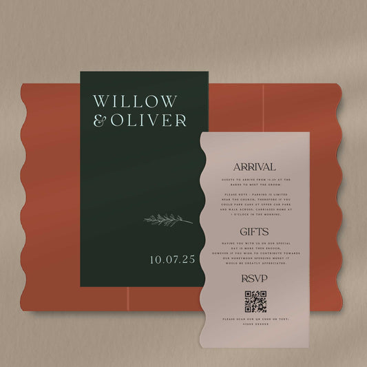 Willow Scallop Envelope Invite  Ivy and Gold Wedding Stationery   