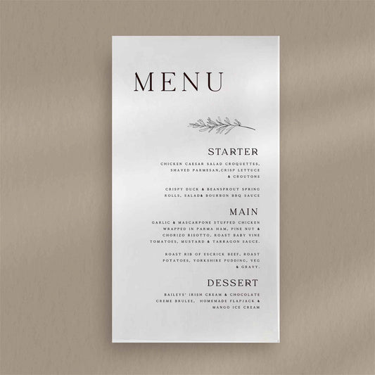 Willow Menu - Ivy and Gold Wedding Stationery