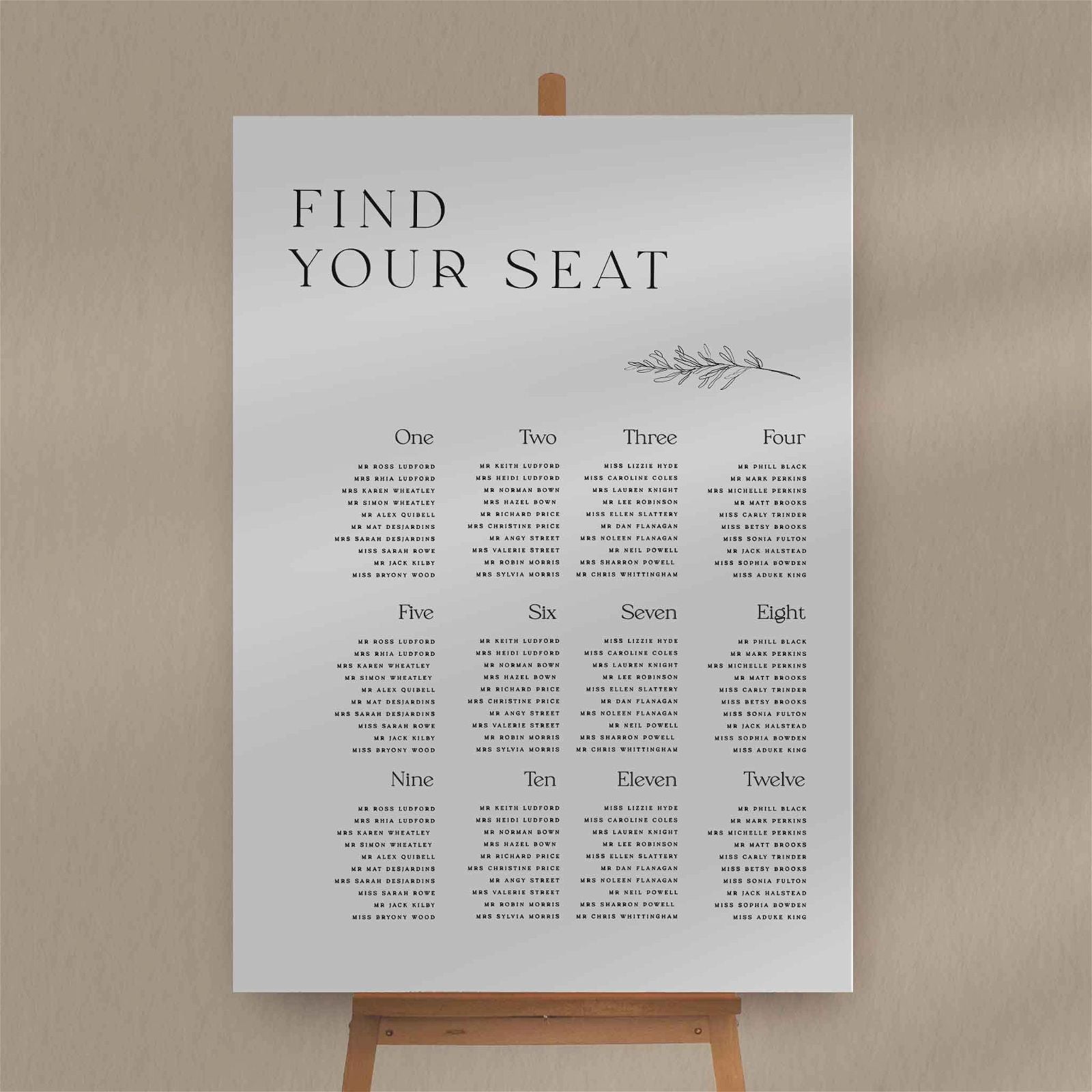 Willow | Botanical Seating Plan - Ivy and Gold Wedding Stationery