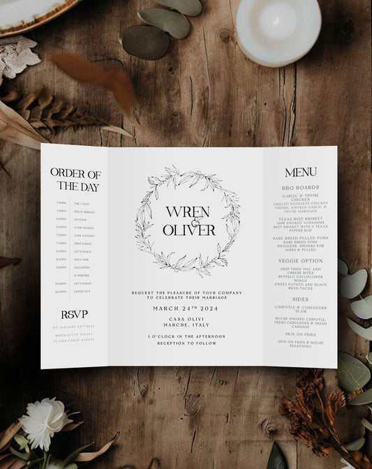 Wren Foliage Gatefold Invitation - Ivy and Gold Wedding Stationery