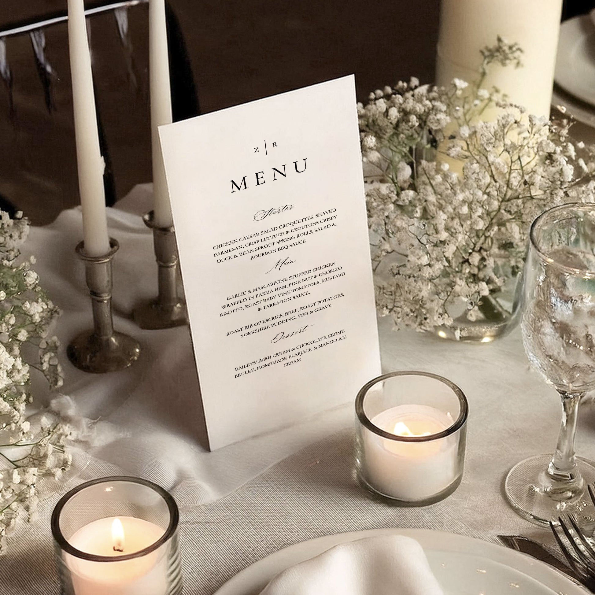 Zara Menu  Ivy and Gold Wedding Stationery   