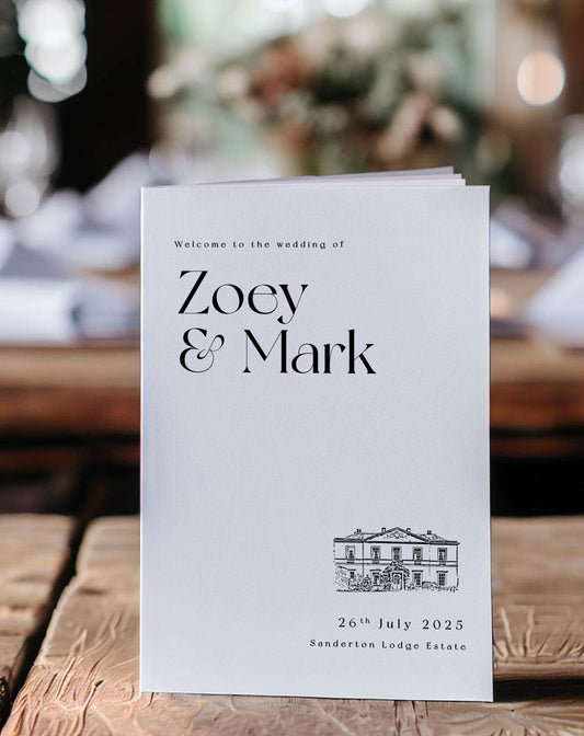 Zoey | Illustrated Venue Order Of Service - Ivy and Gold Wedding Stationery