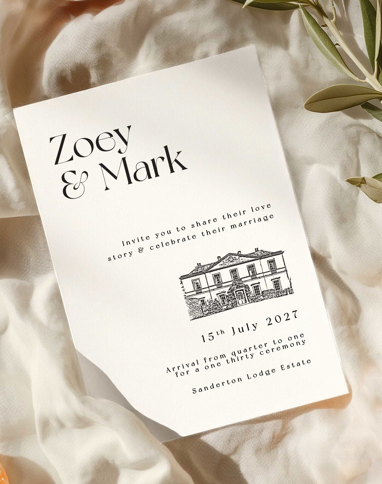 Zoey | Venue Illustration Wedding Invitation - Ivy and Gold Wedding Stationery
