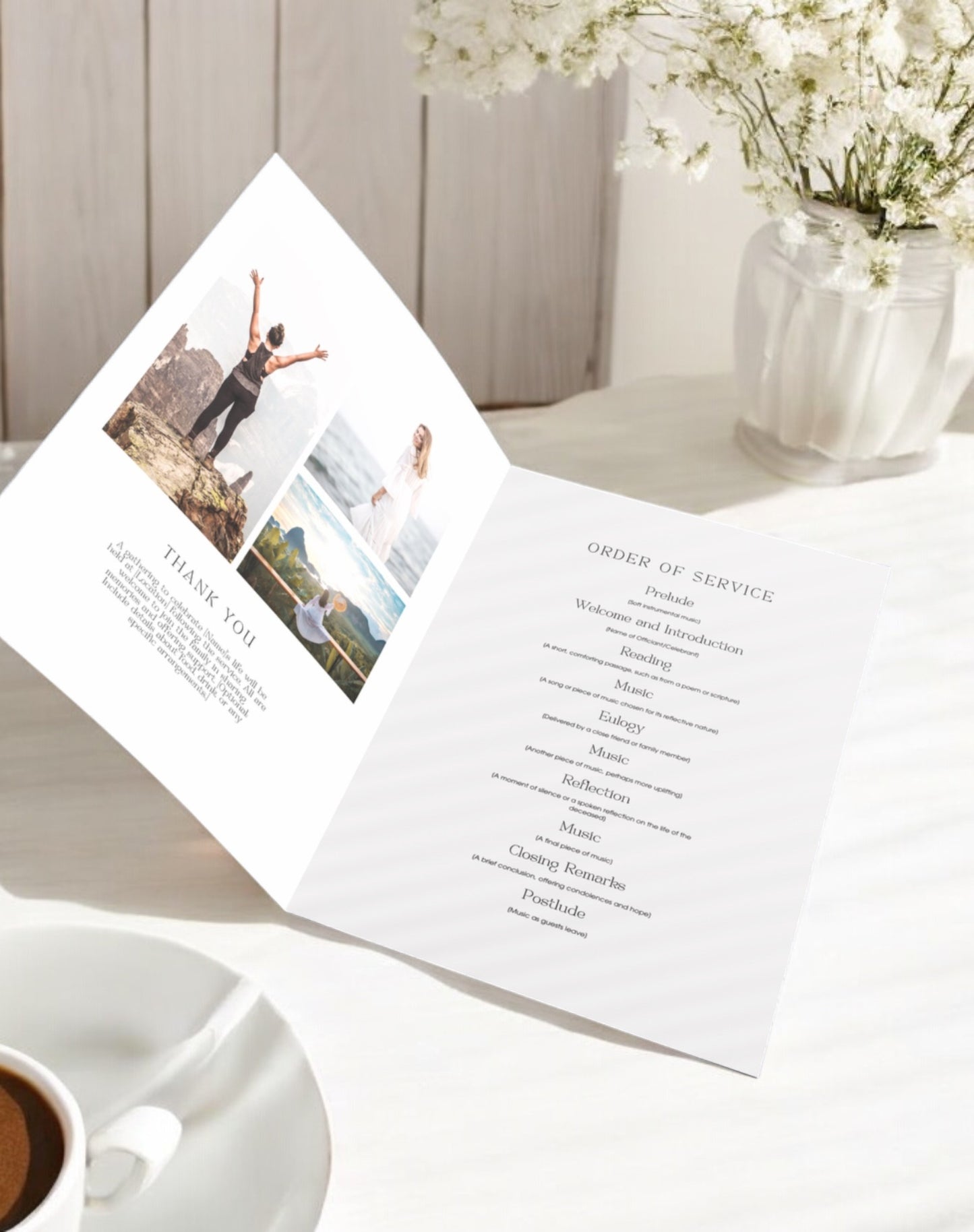 Modern Funeral Order Of Service With Photo - Ivy and Gold Wedding Stationery